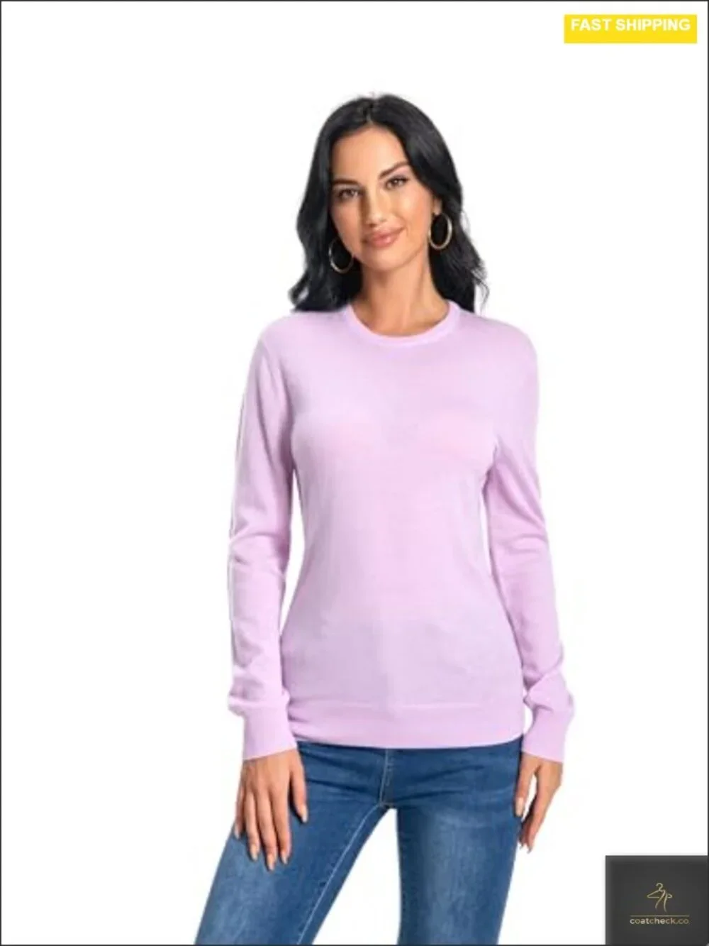 100% Pure Cashmere Long Sleeve Crew Neck Sweater Pullover